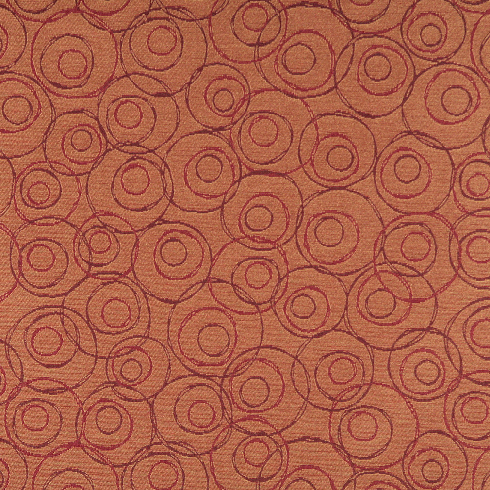 Essentials Mid Century Modern Geometric Coral Burgundy Circles Upholstery Fabric / Brandy