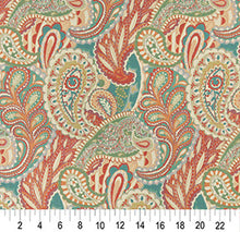 Load image into Gallery viewer, Essentials Cityscapes Coral Teal Sea Green Orange Floral Paisley Upholstery Drapery Fabric
