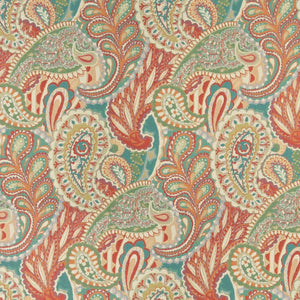 Essentials Cityscapes Coral Teal Sea Green Orange Floral Paisley Upholstery Drapery Fabric