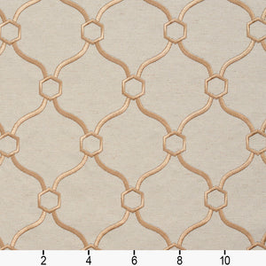 Essentials Linen Upholstery Drapery Fabric Cream Gold Embroidered Trellis Geometric