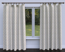 Load image into Gallery viewer, Essentials Linen Upholstery Drapery Fabric Cream Gold Embroidered Trellis Geometric