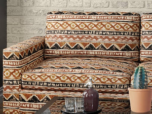 Heavy Duty Southwestern Geometric Tapestry Beige Burnt Orange Black Rusty Red Upholstery Fabric