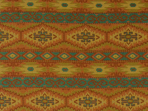 Heavy Duty Southwestern Kilim Tapestry Orange Yellow Beige Aqua Blue Upholstery Fabric