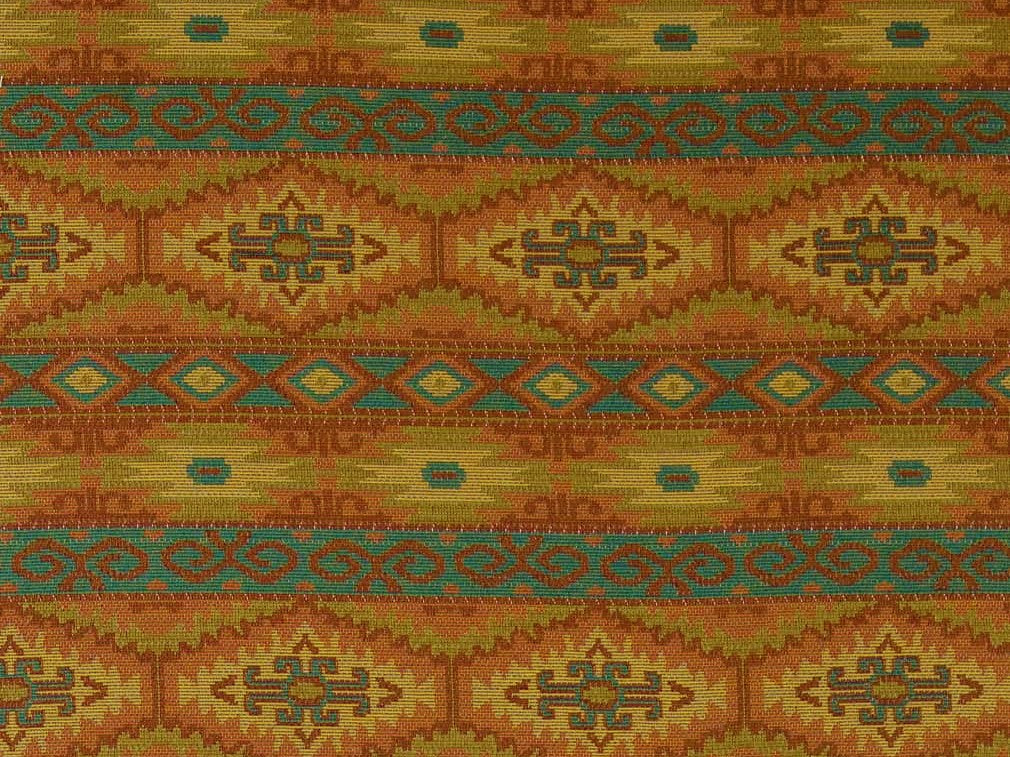 Heavy Duty Southwestern Kilim Tapestry Orange Yellow Beige Aqua Blue Upholstery Fabric