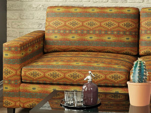 Heavy Duty Southwestern Kilim Tapestry Orange Yellow Beige Aqua Blue Upholstery Fabric