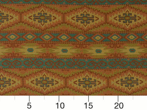 Heavy Duty Southwestern Kilim Tapestry Orange Yellow Beige Aqua Blue Upholstery Fabric