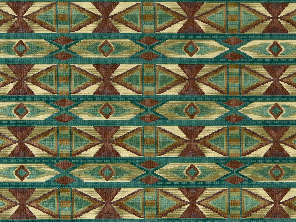 Heavy Duty Southwestern Kilim Tapestry Teal Blue top Green Chartreuse Cream Beige Upholstery Fabric