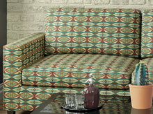 Load image into Gallery viewer, Heavy Duty Southwestern Kilim Tapestry Rusty Red Beige Teal Blue Gold Upholstery Fabric