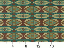 Load image into Gallery viewer, Heavy Duty Southwestern Kilim Tapestry Rusty Red Beige Teal Blue Gold Upholstery Fabric