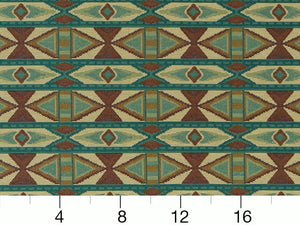 Heavy Duty Southwestern Kilim Tapestry Rusty Red Beige Teal Blue Gold Upholstery Fabric