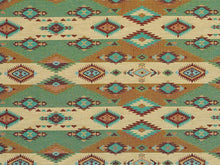 Load image into Gallery viewer, Heavy Duty Southwestern Kilim Tapestry Teal Aqua Blue Cream Beige Rusty Red Upholstery Fabric
