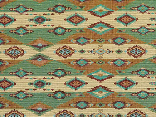 Heavy Duty Southwestern Kilim Tapestry Teal Aqua Blue Cream Beige Rusty Red Upholstery Fabric