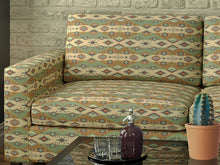 Load image into Gallery viewer, Heavy Duty Southwestern Kilim Tapestry Teal Aqua Blue Cream Beige Rusty Red Upholstery Fabric