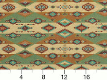 Load image into Gallery viewer, Heavy Duty Southwestern Kilim Tapestry Teal Aqua Blue Cream Beige Rusty Red Upholstery Fabric