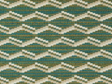 Load image into Gallery viewer, Heavy Duty Southwestern Kilim Tapestry Teal Blue Green Chartreuse Cream Beige Upholstery Fabric