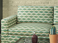 Load image into Gallery viewer, Heavy Duty Southwestern Kilim Tapestry Teal Blue Green Chartreuse Cream Beige Upholstery Fabric