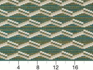 Heavy Duty Southwestern Kilim Tapestry Teal Blue Green Chartreuse Cream Beige Upholstery Fabric