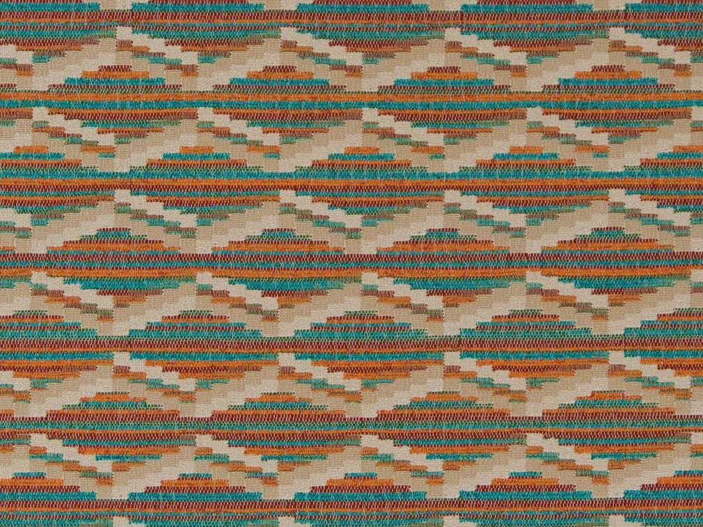 Heavy Duty Southwestern Kilim Tapestry Teal Blue Orange Rusty Red Cream Beige Upholstery Fabric