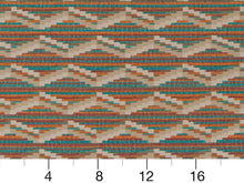 Load image into Gallery viewer, Heavy Duty Southwestern Kilim Tapestry Teal Blue Orange Rusty Red Cream Beige Upholstery Fabric