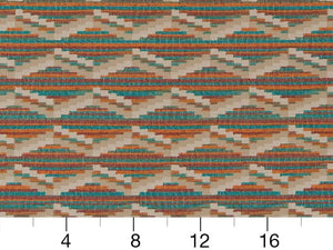 Heavy Duty Southwestern Kilim Tapestry Teal Blue Orange Rusty Red Cream Beige Upholstery Fabric