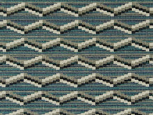 Load image into Gallery viewer, Heavy Duty Southwestern Kilim Tapestry Cream Black Aqua Navy Blue Upholstery Fabric