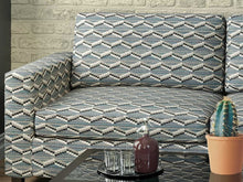 Load image into Gallery viewer, Heavy Duty Southwestern Kilim Tapestry Cream Black Aqua Navy Blue Upholstery Fabric