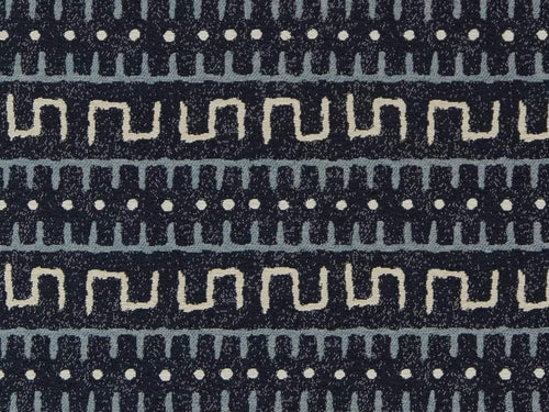 Heavy Duty African Tribal Tapestry Navy Steel Blue Cream Upholstery Fabric