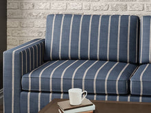 Load image into Gallery viewer, Crypton Water &amp; Stain Resistant Navy Blue Beige Woven Nautical Stripe Upholstery Fabric