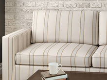 Load image into Gallery viewer, Crypton Water &amp; Stain Resistant Beige Grey Cream Yellow Greek Key Stripe Upholstery Fabric
