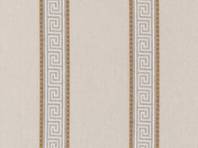 Load image into Gallery viewer, Crypton Water &amp; Stain Resistant Beige Grey Cream Yellow Greek Key Stripe Upholstery Fabric