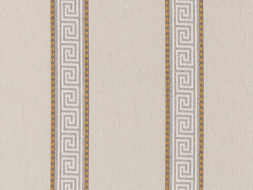 Crypton Water & Stain Resistant Beige Grey Cream Yellow Greek Key Stripe Upholstery Fabric