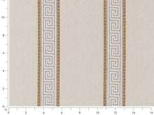 Load image into Gallery viewer, Crypton Water &amp; Stain Resistant Beige Grey Cream Yellow Greek Key Stripe Upholstery Fabric