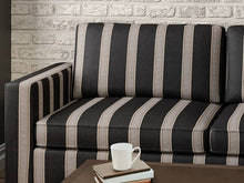 Load image into Gallery viewer, Crypton Water &amp; Stain Resistant Charcoal Black Brown Grey Greek Key Stripe Upholstery Fabric