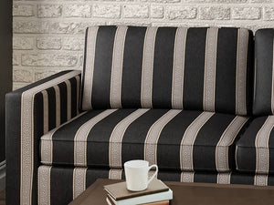 Crypton Water & Stain Resistant Charcoal Black Brown Grey Greek Key Stripe Upholstery Fabric
