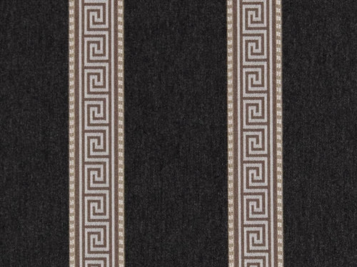 Crypton Water & Stain Resistant Charcoal Black Brown Grey Greek Key Stripe Upholstery Fabric