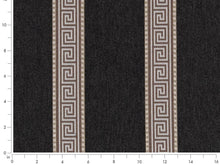 Load image into Gallery viewer, Crypton Water &amp; Stain Resistant Charcoal Black Brown Grey Greek Key Stripe Upholstery Fabric