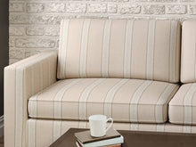 Load image into Gallery viewer, Crypton Water &amp; Stain Resistant Beige Brown Cream Grey Greek Key Stripe Upholstery Fabric