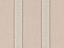 Load image into Gallery viewer, Crypton Water &amp; Stain Resistant Beige Brown Cream Grey Greek Key Stripe Upholstery Fabric