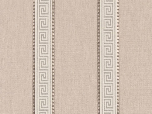 Crypton Water & Stain Resistant Beige Brown Cream Grey Greek Key Stripe Upholstery Fabric