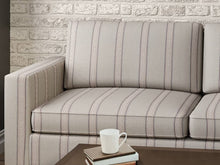 Load image into Gallery viewer, Crypton Water &amp; Stain Resistant Grey Taupe Navy Blue Greek Key Stripe Upholstery Fabric