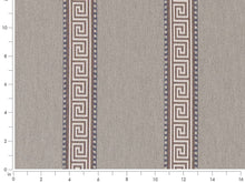 Load image into Gallery viewer, Crypton Water &amp; Stain Resistant Grey Taupe Navy Blue Greek Key Stripe Upholstery Fabric