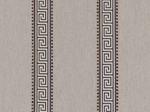 Crypton Water & Stain Resistant Grey Off White Greek Key Stripe Geometric Upholstery Fabric