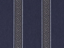 Load image into Gallery viewer, Crypton Water &amp; Stain Resistant Navy Blue Black Beige Greek Key Stripe Upholstery Fabric