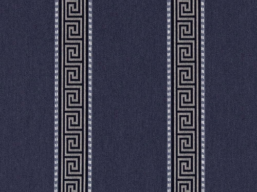 Crypton Water & Stain Resistant Navy Blue Black Beige Greek Key Stripe Upholstery Fabric