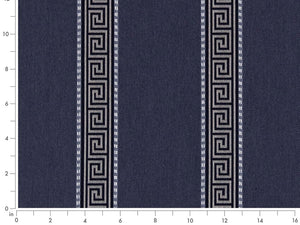 Crypton Water & Stain Resistant Navy Blue Black Beige Greek Key Stripe Upholstery Fabric