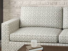 Load image into Gallery viewer, Crypton Water &amp; Stain Resistant Aqua Blue Cream Geometric Trellis Upholstery Fabric