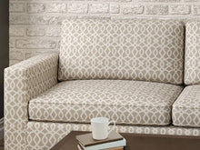 Load image into Gallery viewer, Crypton Water &amp; Stain Resistant Grey Cream Geometric Trellis Upholstery Fabric