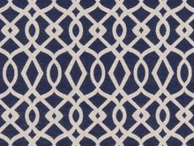 Load image into Gallery viewer, Crypton Water &amp; Stain Resistant Navy Blue Beige Geometric Trellis Upholstery Fabric