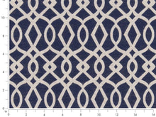 Load image into Gallery viewer, Crypton Water &amp; Stain Resistant Navy Blue Beige Geometric Trellis Upholstery Fabric