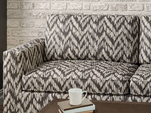 Load image into Gallery viewer, Crypton Water &amp; Stain Resistant Charcoal Grey Off White Abstract Geometric Upholstery Fabric